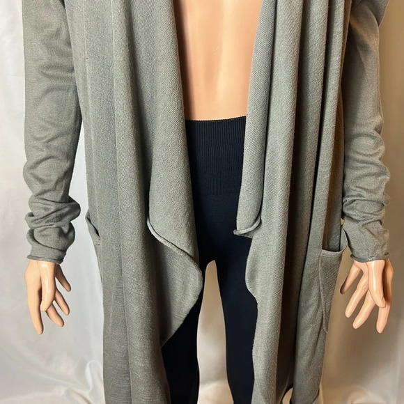 Cullen Studded Hooded Open Front Cardigan Olive Gray Size Small Pockets - Picture 4 of 12